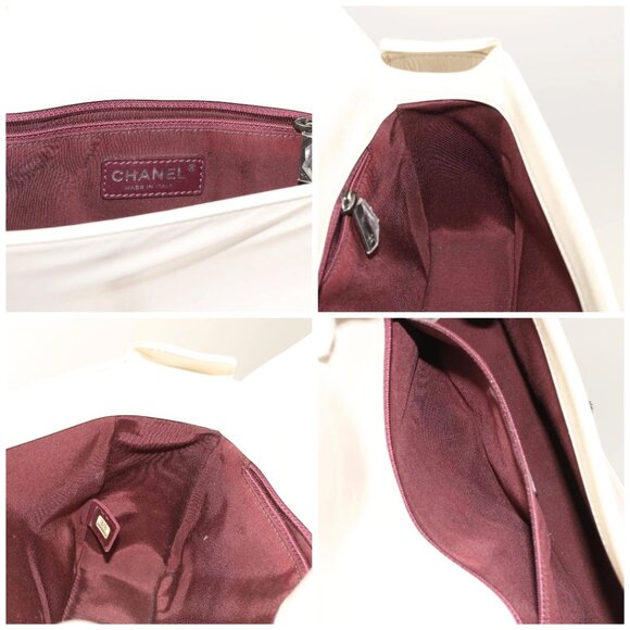 CHANEL Chevron x Matelasse Chain Shoulder Bag Lamb Skin White CC Auth 48469AV - Picture 15 of 16